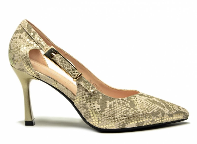 Czółenka szpilki beżowe złote 37 VINCEZA 62288 wąż beż