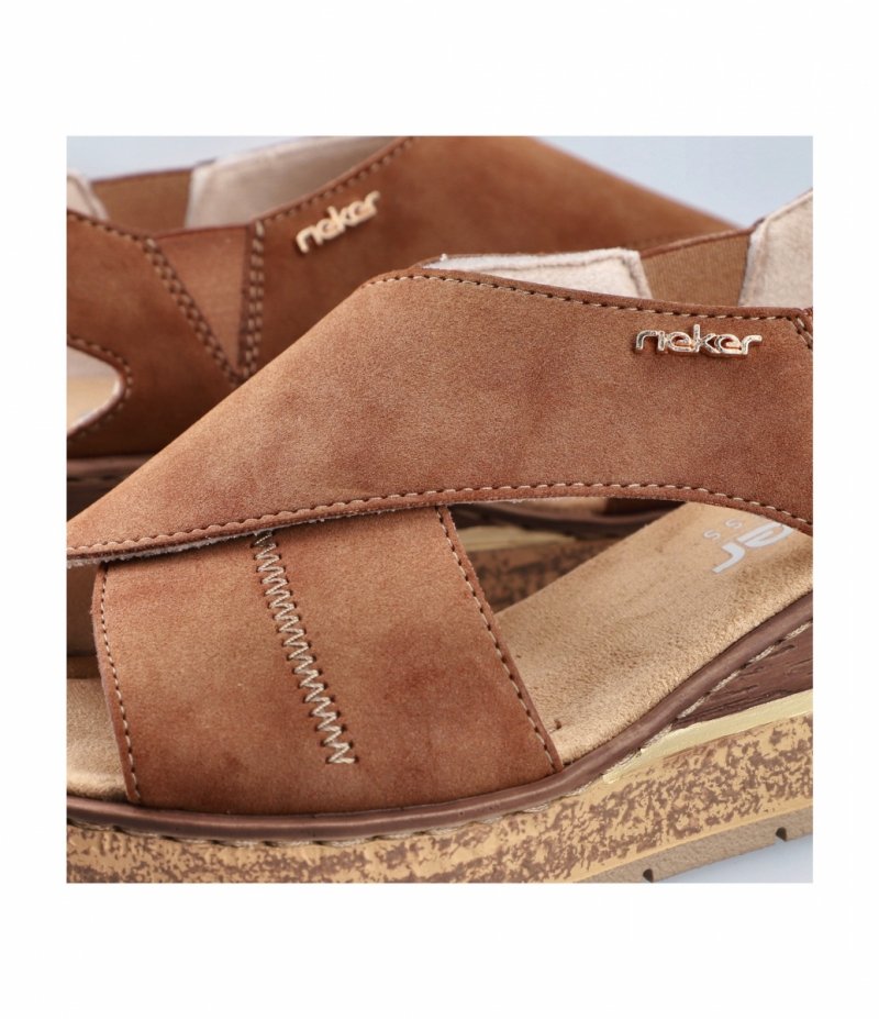 Sandałki brązowe 37 RIEKER 63782 brąz na koturnie platformie