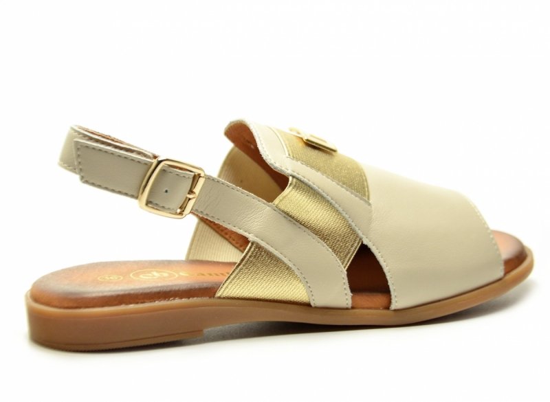 Sandały beżowe złote 41 skóra CAMBELL 19463 beż damskie skórzane sandałki 