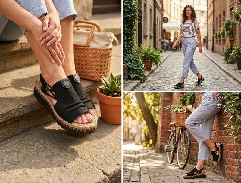 Sandały damskie 41 czarne RIEKER V7972 na koturnie platformie sandałki