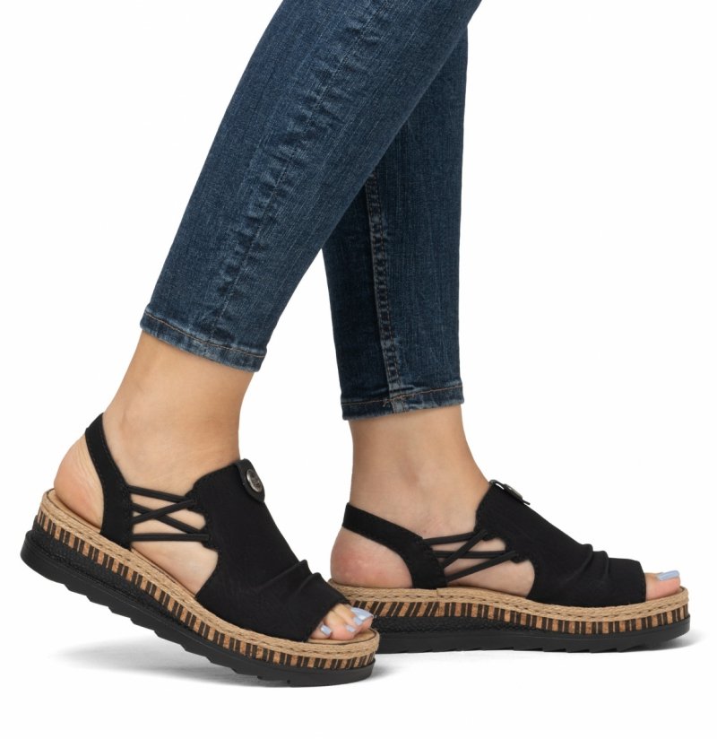 Sandały damskie 37 czarne RIEKER V7972 na koturnie platformie sandałki