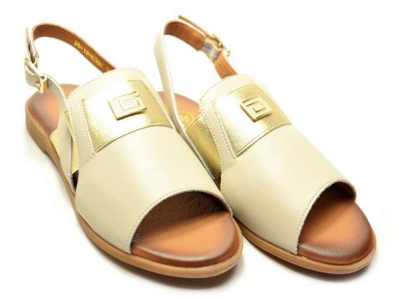 Sandały beżowe złote 41 skóra CAMBELL 19463 beż damskie skórzane sandałki 