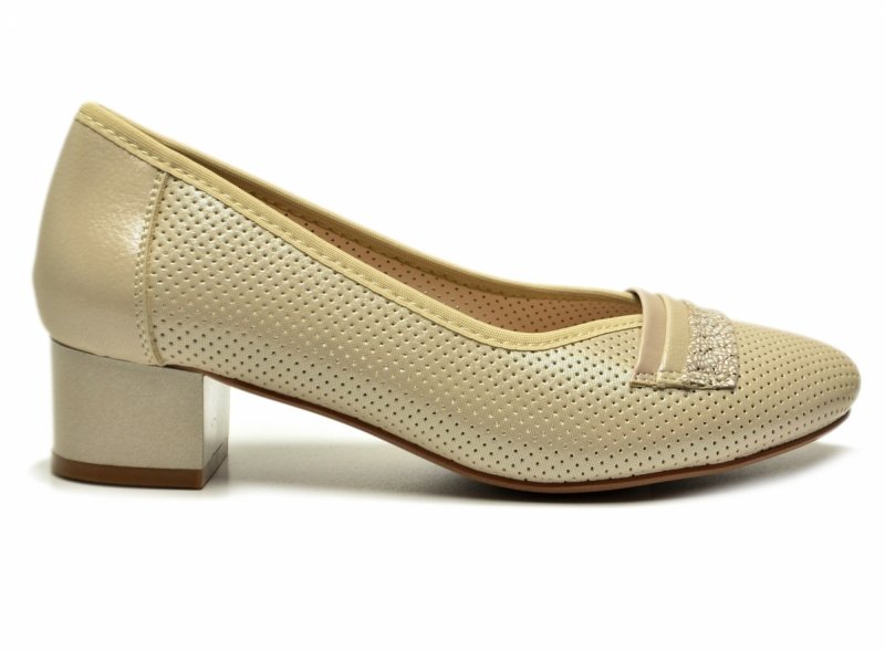 Czółenka 37 POTOCKI 12792 beżowe złote na obcasie beż ażurowane