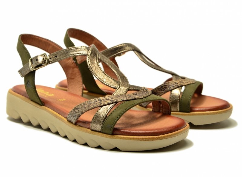 Sandały zielone 39 JANA 28278 sandałki złote płaskie oliwkowe