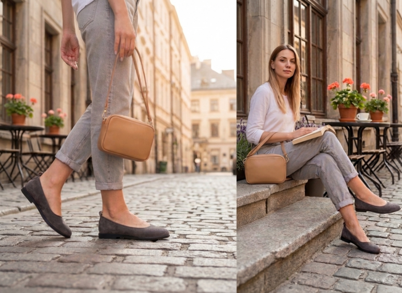 Baleriny brąz 39 skóra FILIPPO 7741 skórzane brązowe zamsz półbuty