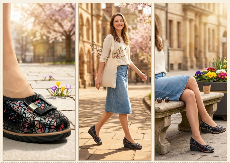 Czółenka czarne 37 skóra FILIPPO 7661 na koturnie skórzane kolorowe półbuty