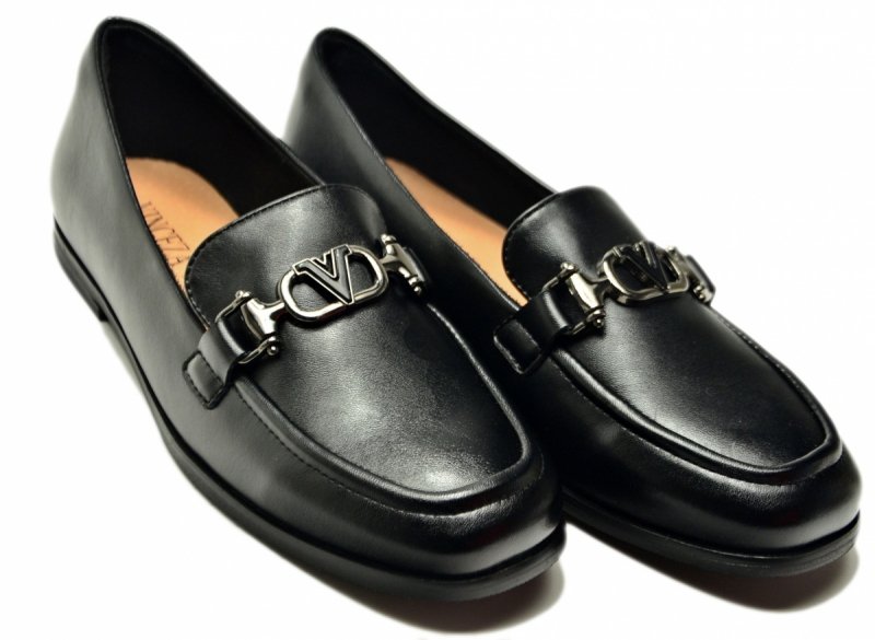 Mokasyny czarne skóra 39 półbuty VINCEZA 18126 skórzane damskie