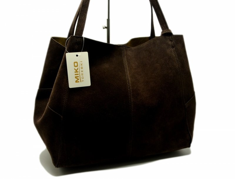 TOREBKA skórzana Miko brązowa skóra brąz zamsz shopperka