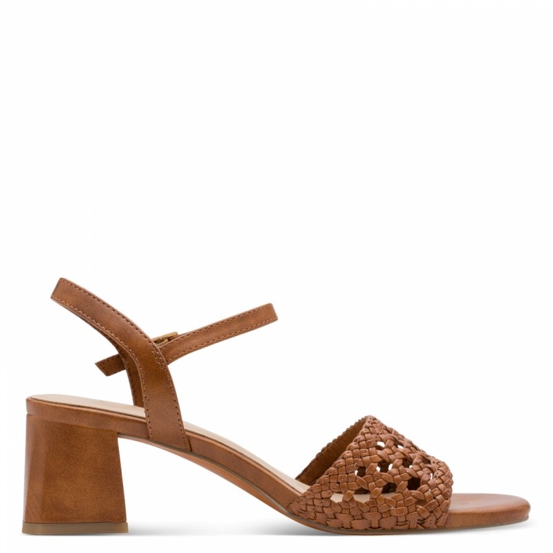 Sandałki 39 brąz camel MARCO TOZZI 28382 na obcasie brązowe plecione