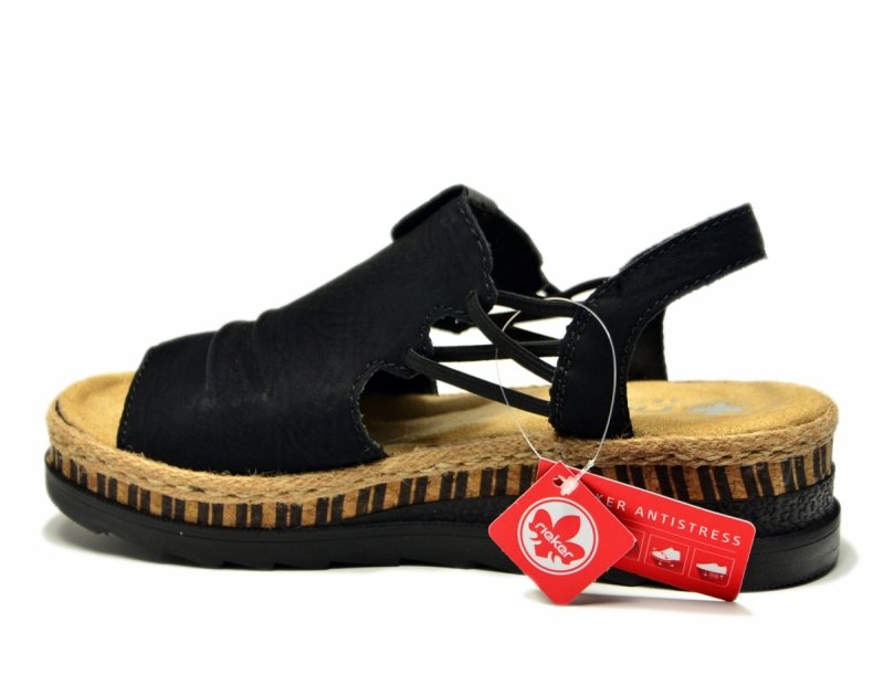 Sandały damskie 41 czarne RIEKER V7972 na koturnie platformie sandałki