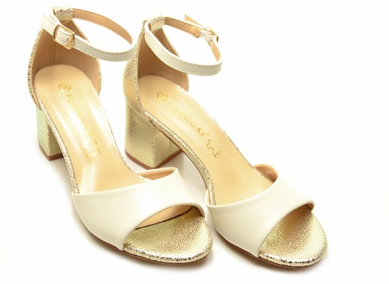 Sandałki damskie 37 złote beżowe na obcasie POTOCKI 20339