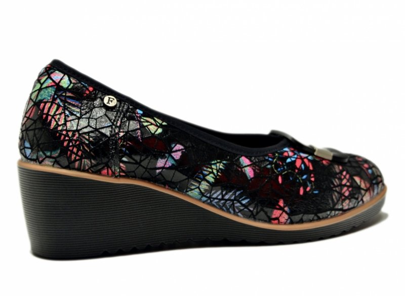 Czółenka czarne 36 skóra FILIPPO 7661 na koturnie skórzane kolorowe półbuty
