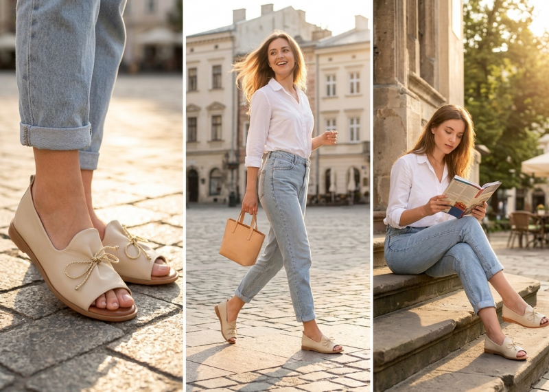 Baleriny beżowe 36 skóra bez palcy CAMBELL 19388 damskie skórzane beż