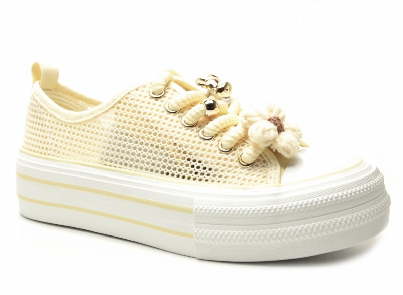 Trampki beżowe kremowe 37 FILIPPO 7855 ażurowane półbuty 