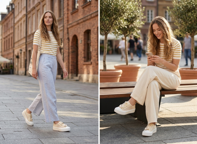 Trampki beżowe kremowe 37 FILIPPO 7855 ażurowane półbuty 