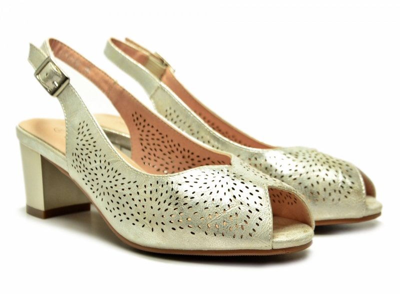 Sandałki damskie złote 40 na obcasie POTOCKI 12762 czółenka