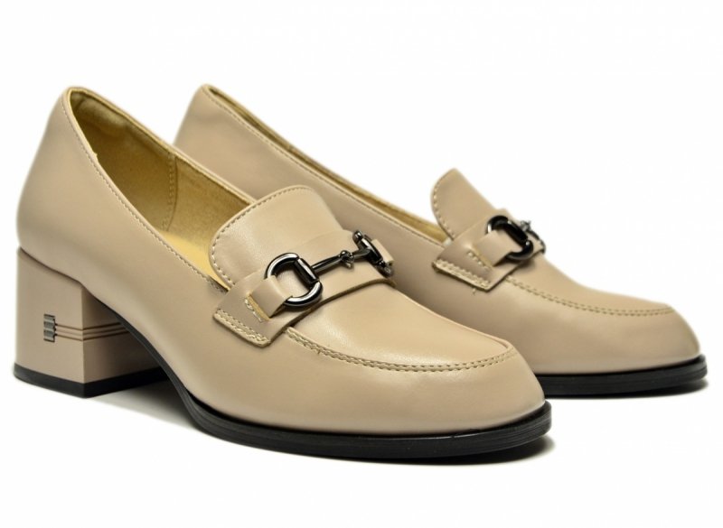 Mokasyny beż 37 półbuty skóra na obcasie VINCEZA 18116 beżowe skórzane damskie