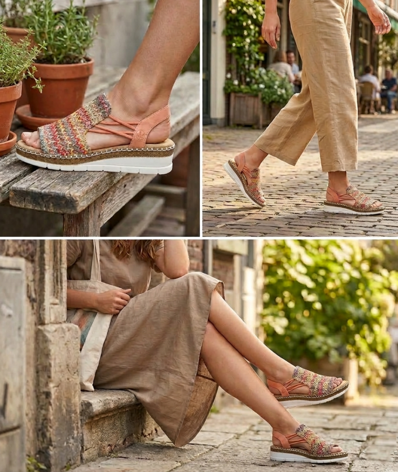 Sandałki damskie 36 RIEKER V1241 na koturnie platformie