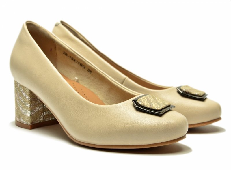 Czółenka 36 POTOCKI 19411 skóra beżowe na obcasie beż skórzane