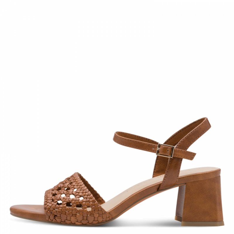 Sandałki 39 brąz camel MARCO TOZZI 28382 na obcasie brązowe plecione