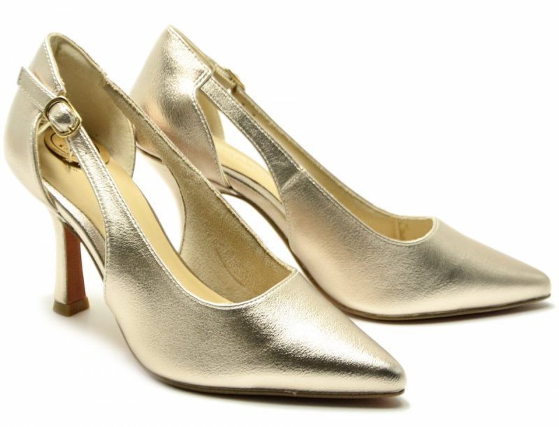 Czółenka 37 MARCO TOZZI szpilki 22427 platynowe złote 