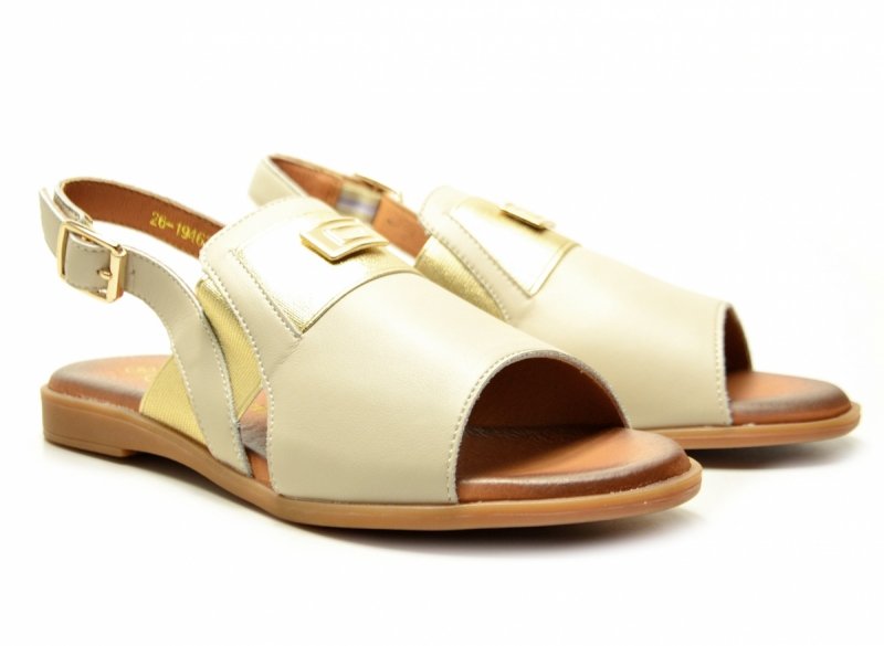 Sandały beżowe złote 41 skóra CAMBELL 19463 beż damskie skórzane sandałki 