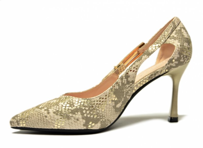 Czółenka szpilki beżowe złote 36 VINCEZA 62288 wąż beż