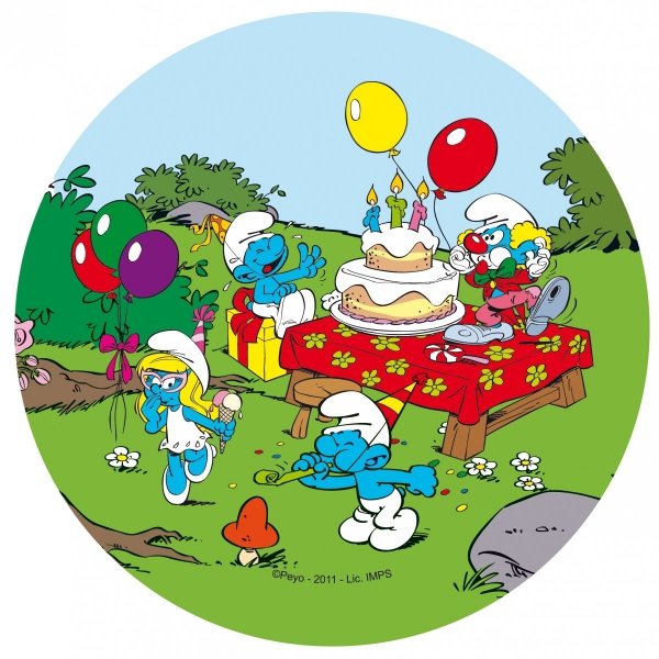 Kardasis - opłatek na tort okrągły Smurfy przyjęcie