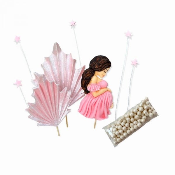 Zestaw dekoracji cukrowych na tort KOBIETA W CIĄŻY różowa baby shower