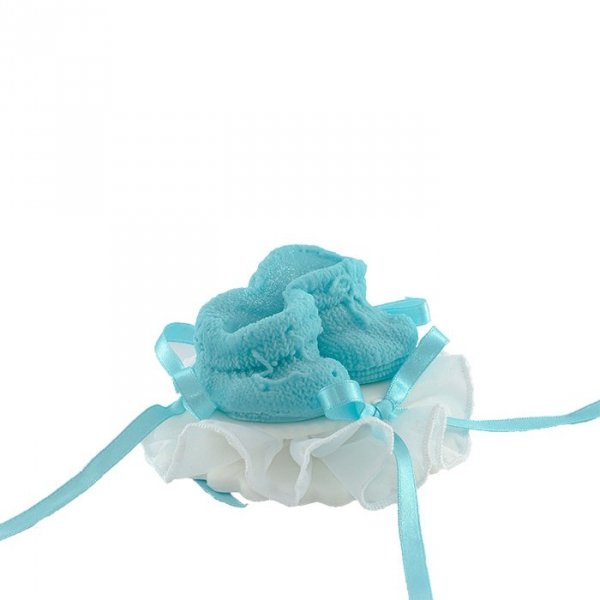 Buciki niebieskie na tiulu - dekoracja tortu na chrzest