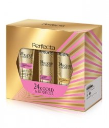 PERFECTA 24K Gold & Rose Oil Zestaw prezentowy (peeling drobnoziarnisty & mleczko & tonik)