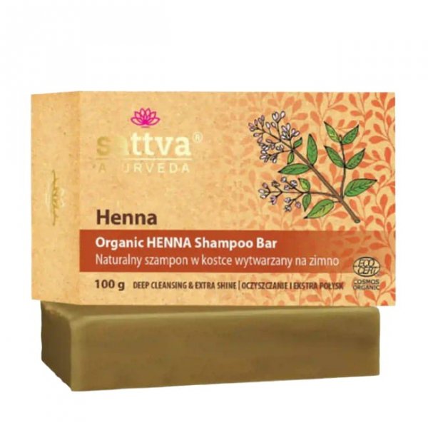Organiczny szampon w kostce z henną do włosów, Sattva