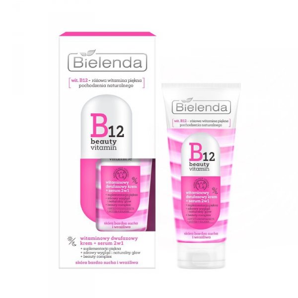 BIELENDA B12 Beauty Vitamin Witaminowy 2-fazowy krem + serum 2w1 na dzień i na noc 45g