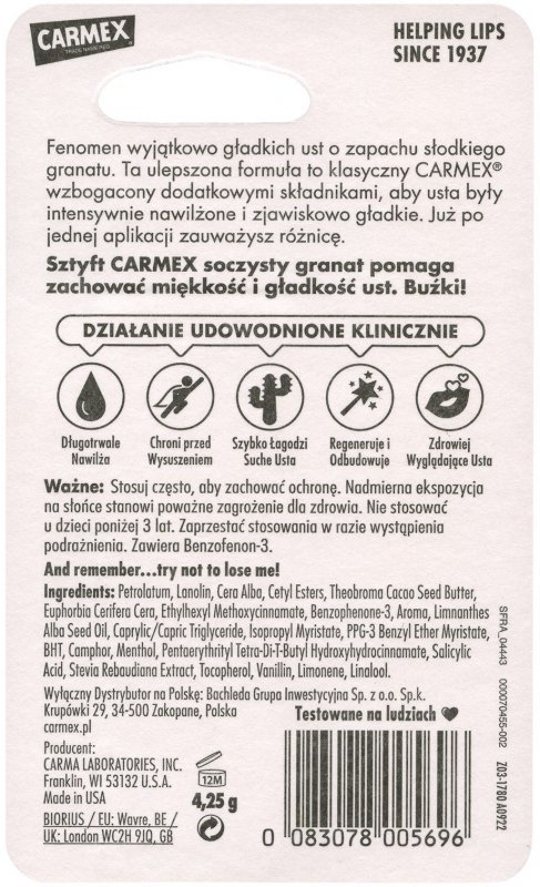 CARMEX Pomadka ochronna w sztyfcie Granat SPF 15  4,25 g