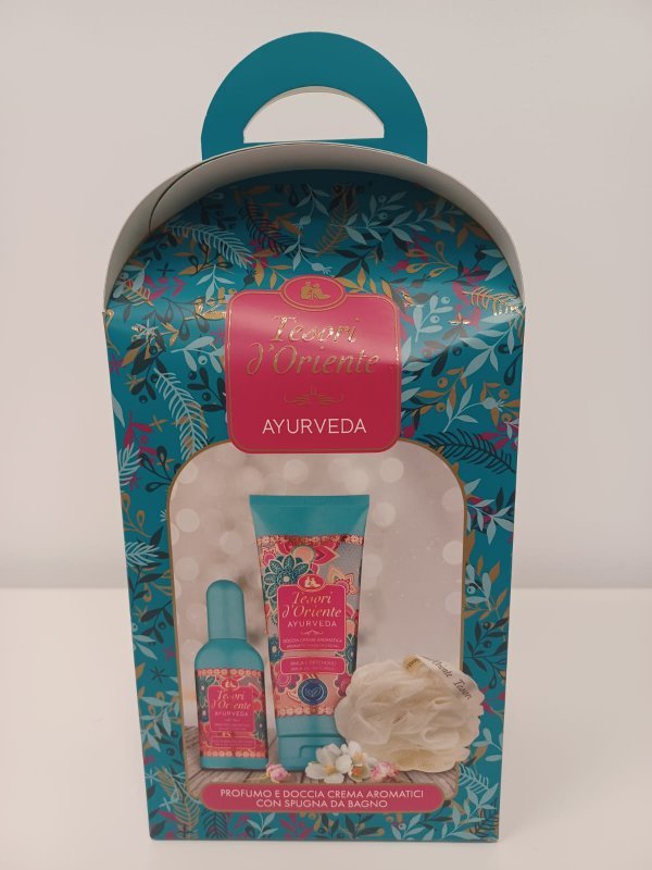 TESORI D`ORIENTE Zestaw prezentowy Ayurveda (woda toaletowa 100 ml + żel pod prysznic 75 ml + myjka do kąpieli)