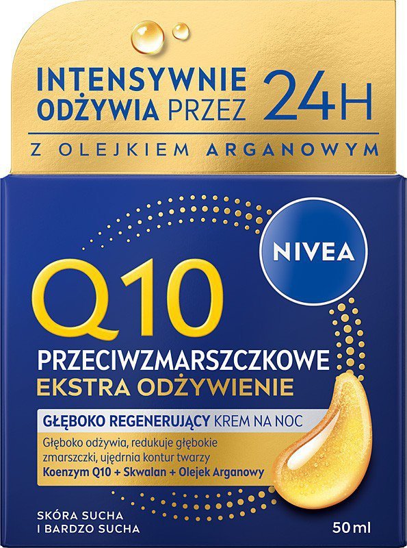 NIVEA Q10 Przeciwzmarszczkowe ekstra odżywienie Głęboko regenerujący krem na noc 50 ml