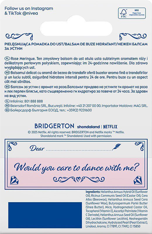 NIVEA Bridgerton Edition Pielęgnująca pomadka do ust Rose Meringue 4,8g