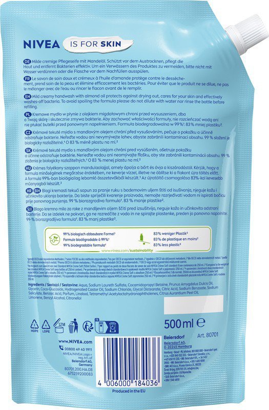 NIVEA Care Soap Pielęgnujące mydło w płynie z mleczkiem migdałowym Creme Soft - zapas 500 ml