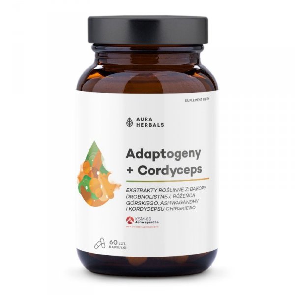 AURA HERBALS Adaptogeny, ekstrakty roślinne + Cordyceps Suplement diety w kapsułkach 1 op. - 60 szt.