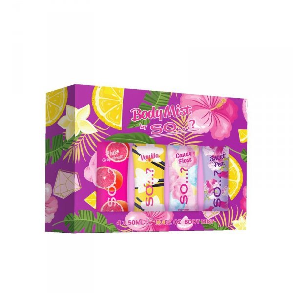 BODY MIST by So...? Zestaw Mgiełki do ciała  Pink Grapefruit, Vanilla, Candy Floss, Sweet Pea 4 x 50ml
