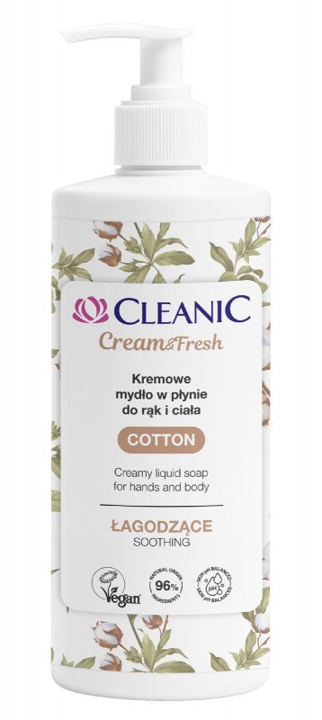CLEANIC Cream & Fresh Łagodzące mydło kremowe w płynie do rąk i ciała Bawełna 500 ml