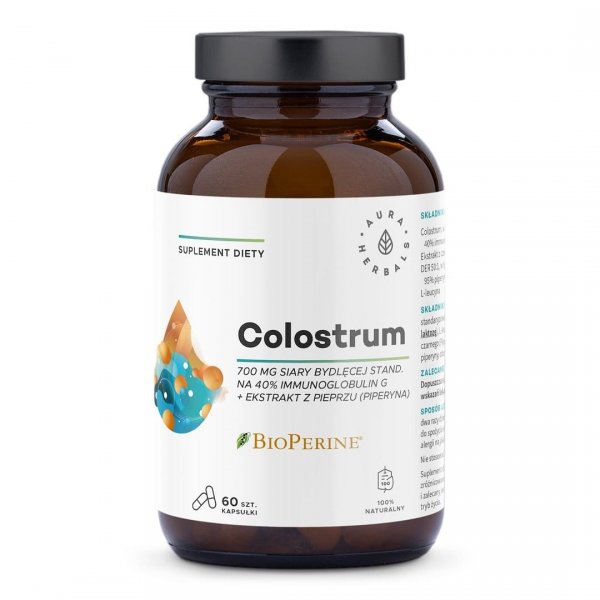 Colostrum 700 mg + BioPerine, Aura Herbals, 60 kapsułek