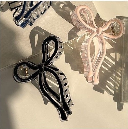 ECARLA Klamra do włosów Kokarda XL 11x6cm półtransparentna Różowa SP366R