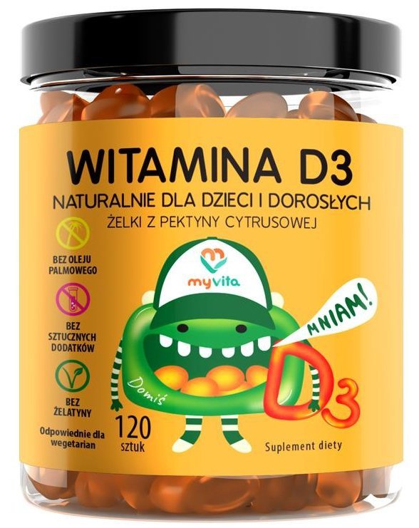 Witamina D3 Naturalne Żelki dla Dzieci i Dorosłych, Myvita, 120 sztuk