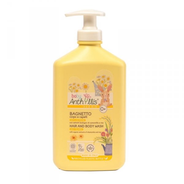 Delikatny bio płyn do kąpieli i szampon 2w1, BEZ ŁEZ, z organicznym rumiankiem i proteinami ryżu, Baby Anthyllis, 500 ml