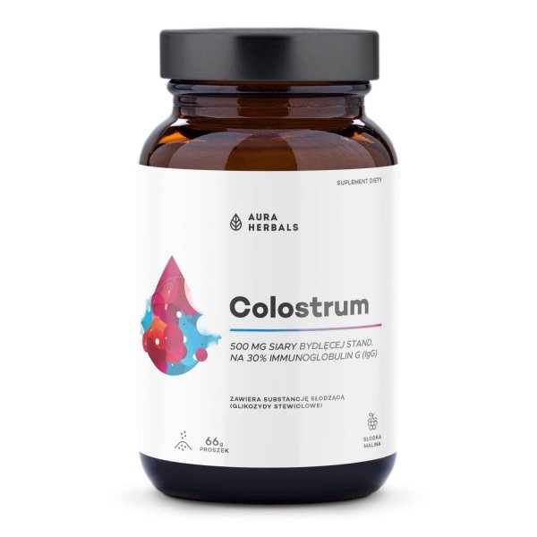Colostrum 500 mg Słodka malina Suplement diety w proszku, AURA HERBALS, 66 g
