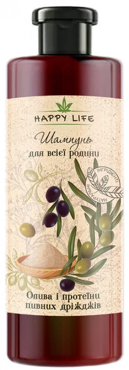 Szampon z Oliwek i Drożdży Piwnych, Happy Life, 1000 ml
