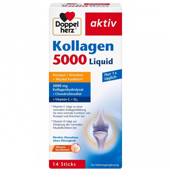Kolagen do Picia z Chondroityną i Witaminą C, Doppelherz Kollagen 5000 Liquid, 14 saszetek