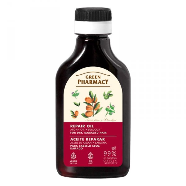 Olejek rewitalizujący do włosów suchych i zniszczonych olej arganowy i łopian, Green Pharmacy, 100 ml
