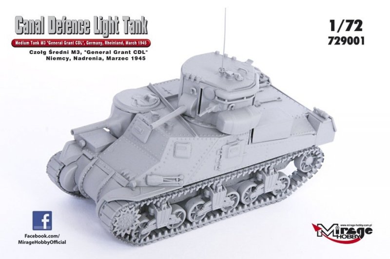 Mirage 729001 1/72 M3 'General Grant' - 'Canal Defence Light' Medium Tank , late version, Germany, Rheinland, March 1945